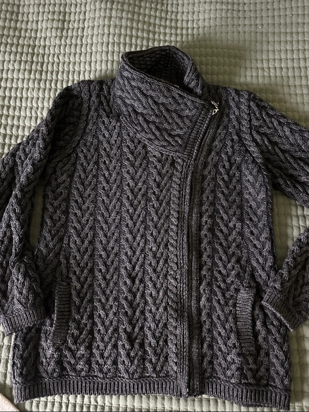 AranCrafts 100% Merino Wool Asymmetrical Sweater Charcoal/Black Size XS
